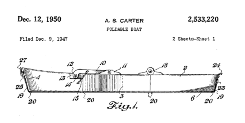 Detail from Austin Carter's patent for foldable boat
